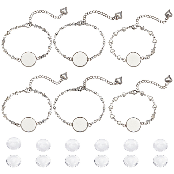 Набор для самостоятельного изготовления купольного браслета, включая 304 изготовление браслета из звеньев из нержавеющей стали, Кабошоны из стекла, Сердце и звезда