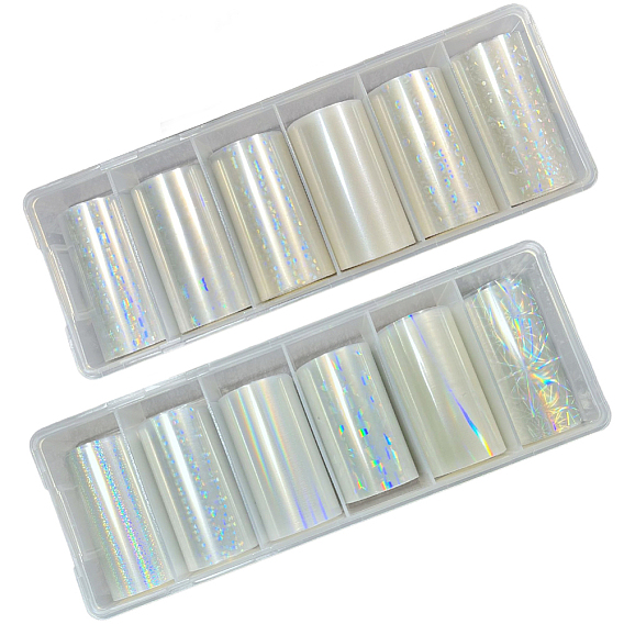 12 рулоны 2 стили фольга для ногтей ПЭТ Аврора цветочная переводная бумага, стикеры наклейки для ногтей