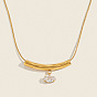 304 Stainless Steel Pave Clear Cubic Zirconia Pendant Necklaces for Women, Golden