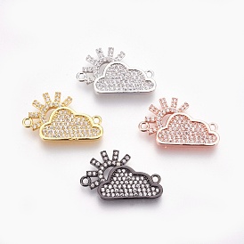 Brass Micro Pave Cubic Zirconia Links, Lead Free & Cadmium Free & Nickel Free, Long-Lasting Plated, Cloud with Sun, Clear