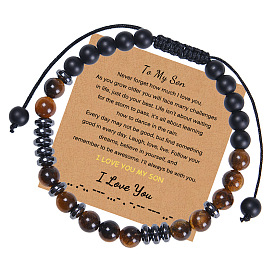 Personalized Morse Code Bracelet with Natural Tiger Eye Stone - I Love You Gift for Son