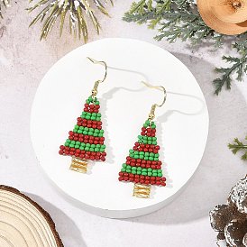 Серьги-подвески в виде рождественской елки из стеклянных бусин, 304 серьги из нержавеющей стали для женщин
