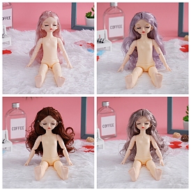 Plastic Girl Action Figure Body, with Curly Long Hair & Double Braid Style Head, for BJD Doll Accessories Marking