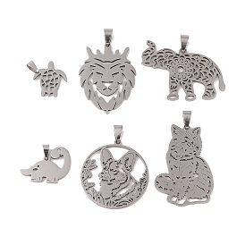 201 Stainless Steel Pendants, Stainless Steel Color, Hollow, Animal Charm