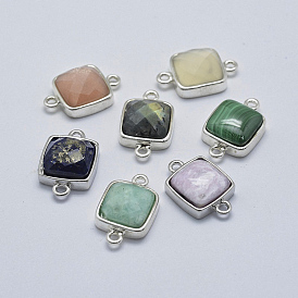 Glaze & Faceted Mixed Stone Links Connectors, with Brass Finding, Square
