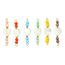 6шт. натуральные трохидные ракушки-соединители-шармы, сердце, со стеклянными бусинами, граненые