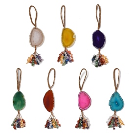 Подвесные украшения из кусочков натурального агата, плетеная полиэфирная нить и подвесные украшения с кисточками из драгоценных камней