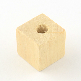 Cube perles en bois naturel non teint, 19~20x19~20x19~20mm, Trou: 4~5mm