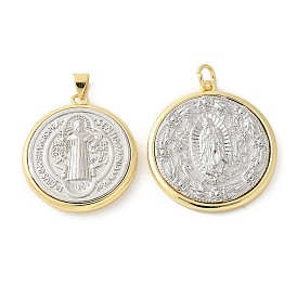 Латунные подвески, плоский круг с Девой Марией/Святым Иудой, стойки покрытие, без кадмия и без свинца, долговечный