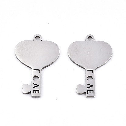 Saint Valentin 201 pendentifs en acier inoxydable, Coupe au laser, clé de coeur avec le mot amour