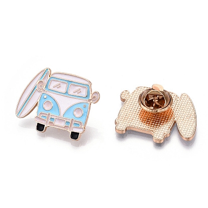Alloy Enamel Brooches, Enamel Pin, with Butterfly Clutches, Car, Deep Sky Blue