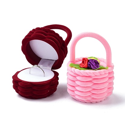 Velvet Ring Boxes, with Plastic and Ribbon, Flower Basket