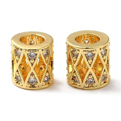 Brass Micro Pave Cubic Zirconia European Beads, Large Beads, Cadmium Free & Nickel Free & Lead Free, Column with Hollow Rhombus