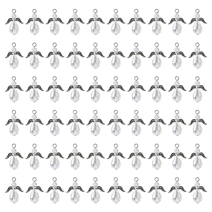 60 шт. Подвески из гальванического стекла, с бортами из легкого крыла и металлической фурнитурой, ангельские прелести, старинное серебро и платина