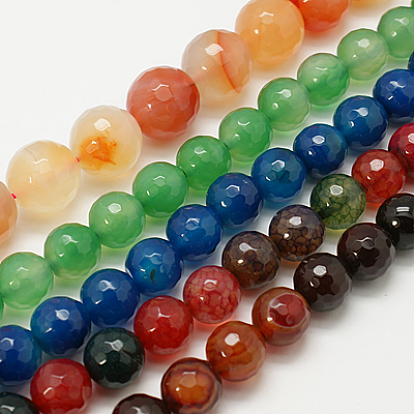 Natural Agate Beads Strands, Dyed, Faceted, Round