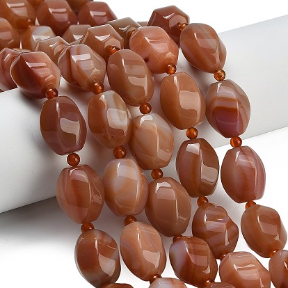 Нити бусин из натурального красного полосатого агата, граненые бусины риса, окрашенная и подогревом, с бисером