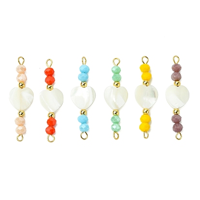 6шт. натуральные трохидные ракушки-соединители-шармы, сердце, со стеклянными бусинами, граненые