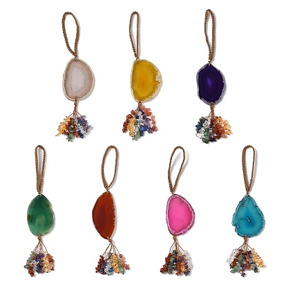 Подвесные украшения из кусочков натурального агата, плетеная полиэфирная нить и подвесные украшения с кисточками из драгоценных камней