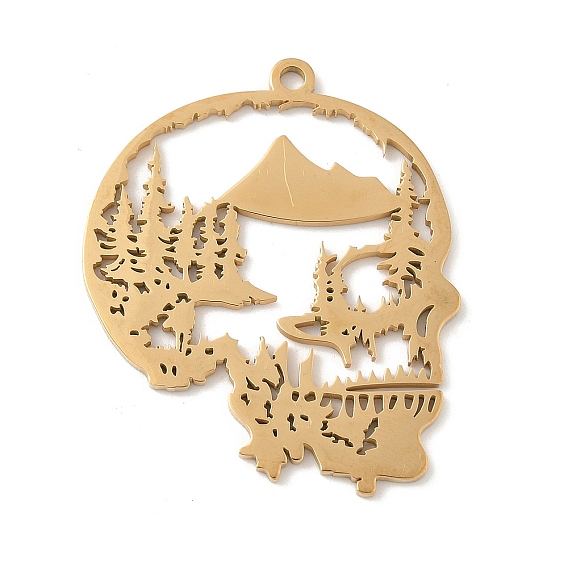 304 подвески из нержавеющей стали, череп с подвеской в виде дерева, лазерная резка, ионное покрытие (ip)