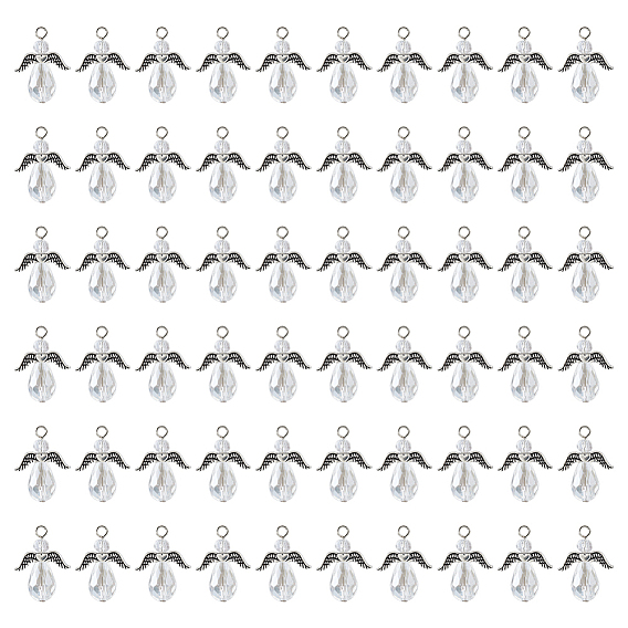 60 шт. Подвески из гальванического стекла, с бортами из легкого крыла и металлической фурнитурой, ангельские прелести, старинное серебро и платина