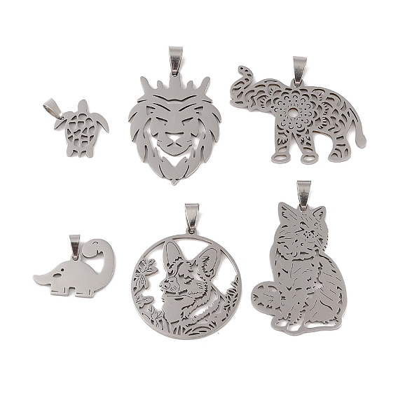 201 подвески из нержавеющей стали, цвет нержавеющей стали, полый, животное очарование