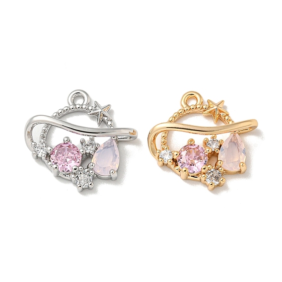 Латунные микро проложить кубического циркония подвески, без кадмия, без никеля и без свинца, планета, розовые