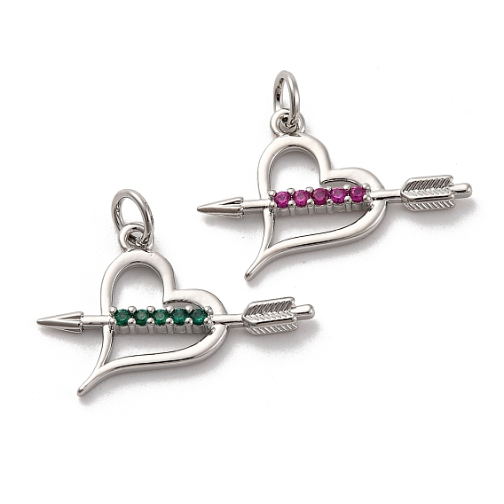 Латунные микро проложить кубического циркония подвески, долговечный, без свинца и без кадмия, платина, сердце со стрелой