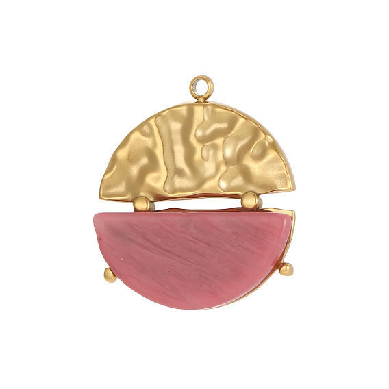 304 Подвески из нержавеющей стали и натуральных драгоценных камней, плоский круглый шарм, ионное покрытие (ip), долговечный, реальный 14 k позолоченный