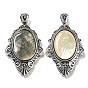 Natural Shell Big Pendants, Antique Silver Plated Alloy Oval Charms