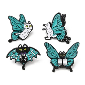 Кот с эмалированными булавками в виде крыльев бабочки, Брошь из сплава с черным покрытием для электрофореза