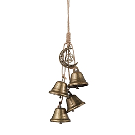 Iron Bell Pendant Decoration, Alloy Moon Star and Jute Cord for Home Door Hanging Ornaments