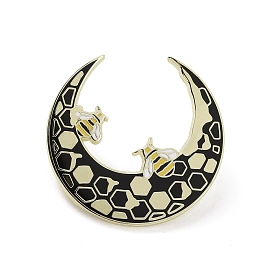 Bees Crescent Moon Alloy Enamel Pin Brooch, for Backpack Clothes