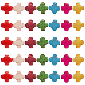 5 brins de perles turquoise synthétiques en forme de croix grecque, teint