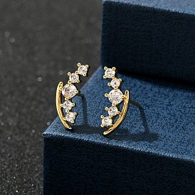 Серьги-гвоздики из латуни с микропаве из прозрачного кубического циркония, без кадмия и без свинца, стойки покрытие, долговечный