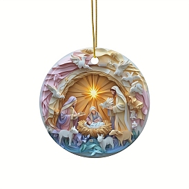 Flat Round with Jesus Pattern Acrylic Hanging Ornaments, for Home Easter Party Decorations