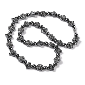 Flat Round & Round & Rhombus Synthetic Non-magnetic Hematite Beaded Necklaces, with Alloy Screw Clasps