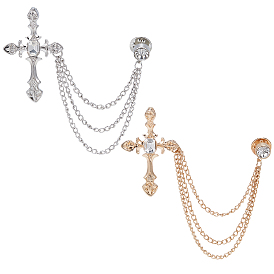 2шт. 2 цвета религиозный крест подвесная брошь на цепочке со стразами, булавка из сплава для воротника рубашки мужского костюма