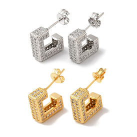 Square Box Design Brass Micro Pave Clear Cubic Zirconia Stud Earrings for Women