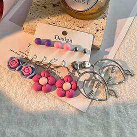 Resin Flower Earrings Set for Women - Unique Design and Fashionable, 6 Pairs of Stylish Ear Accessories.