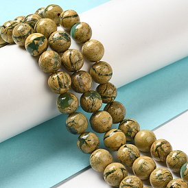 Brins de perles en pierre verdite naturelle, Grade A +, ronde