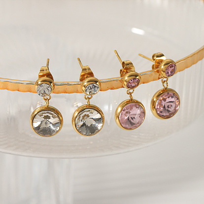 Плоские круглые 304 из нержавеющей стали серьги стержня, с кубического циркония