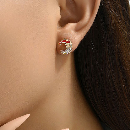 Серьги-гвоздики в форме луны из латуни с прозрачным кубическим цирконием