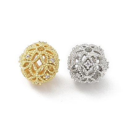 Латунные бусины, с четким кубического циркония, без кадмия, без никеля и без свинца, круглые