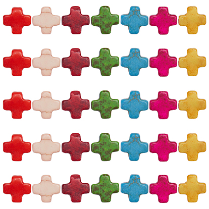 5 brins de perles turquoise synthétiques en forme de croix grecque, teint