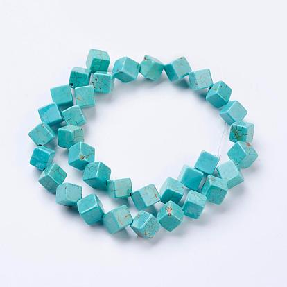 Natural Magnesite Beads Strands, Dyed, Cube