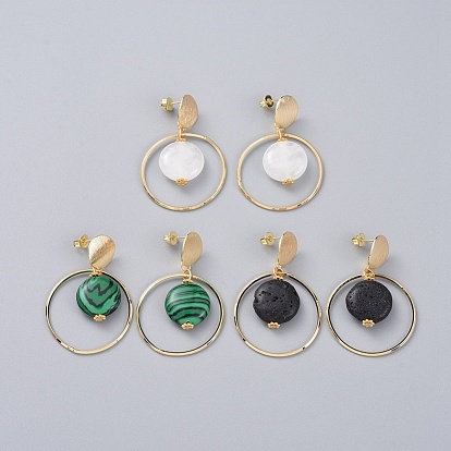 Pendientes colgantes de piedras preciosas, con cuentas de aleación de margaritas espaciadoras, anillos de bronce que une, hallazgos de espárragos y tuercas