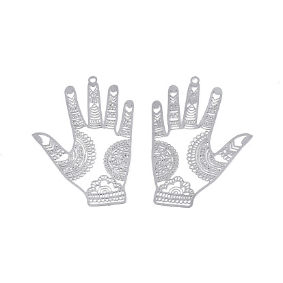 201 Stainless Steel Pendants, Etched Metal Embellishments, Palm