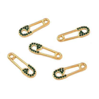 Vacuum Plating 201 Stainless Steel Rhinestone Connector Charms, Safety Pin Links, Real 18K Gold Plated