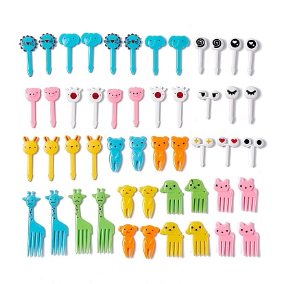 Пластиковые одноразовые палочки для фруктов, вилка в форме животного / глаза в мультяшном стиле, кролик и слон и жираф