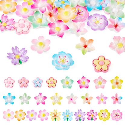 70 шт. 7 стили непрозрачной смолы, эмалированные кабошоны, цветок, два тона